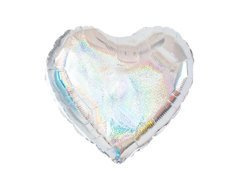Ezüst holografikus szív fólialufi - 46 cm - 1 db.