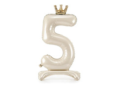 Álló fólialufi 5. számú krémszínű lufi koronával - 84 cm - 1 db.