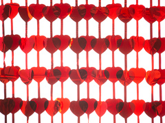 Szívek függönye piros - 100 x 200 cm - 1 db.