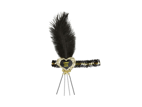 Fekete és arany flitteres fejpánt Boldog új évet (szív)