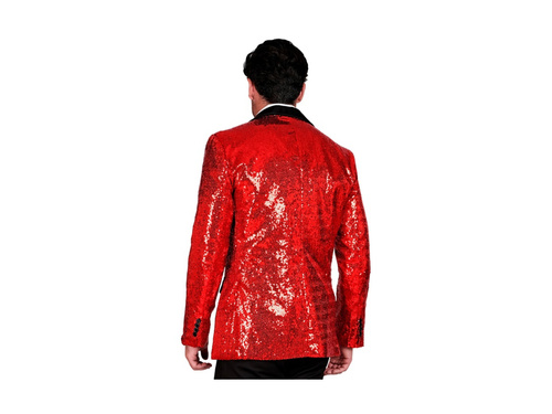 Party Fashion - piros flitteres blézer szatén gallérral és zsebekkel