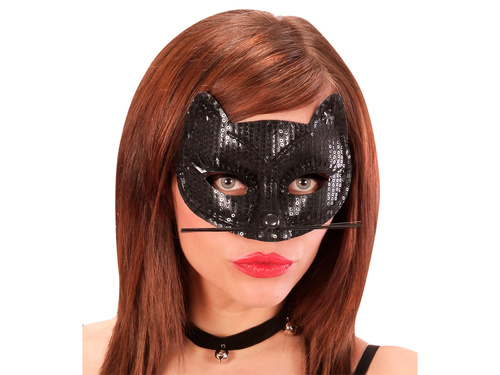 Fekete macska farsangi maszk flitterekkel - 1 db.