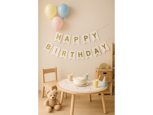 Fehér zászló banner Happy Birthday felirattal - 190 cm - 1 db.