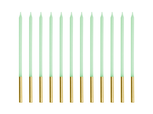 Zöld és arany születésnapi gyertyák - 14 cm - 12 db.