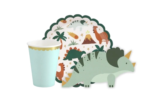 Csészék + tányérok + papírszalvéták készlet születésnapi dinoszauruszokhoz - 36db.