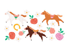 Mosható tetoválás Lovak és virágok - 16 db.
