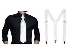 Fehér nadrágtartó kiegészítő szett rövid nyakkendővel - 2 db.