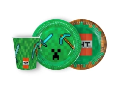 Készlet poharak + papírtányérok Pixels - 24 db.