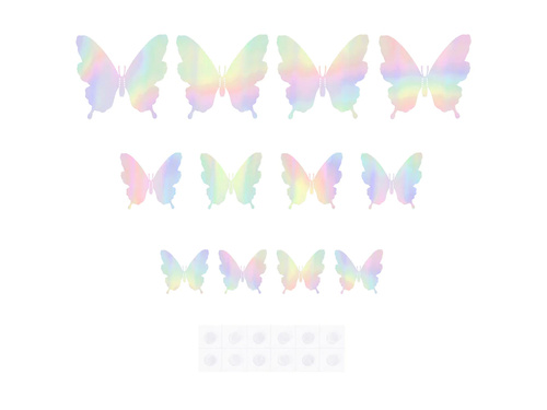 Ezüst holografikus pillangó matricák - 12 db.