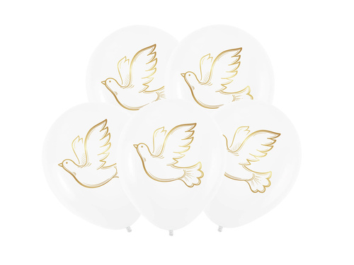 Fehér latex lufi galambokkal - 30 cm - 5 db.
