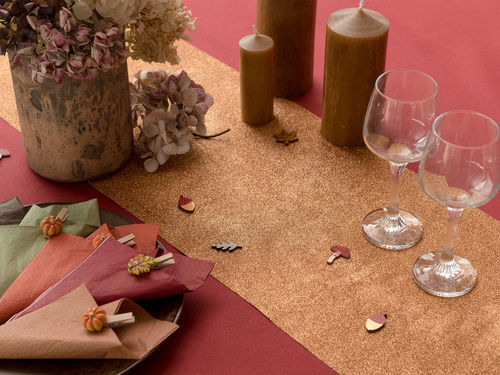 Dekoráció csillámos asztali futó - réz - 28 cm x 3 m - 1 db.