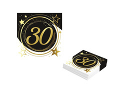 Harmincadik születésnapi szalvéta fekete - 33 cm - 12 db.