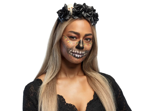 Fejpánt rózsával és koponyával - 1 db.