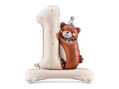 Álló fólialufi 1-es számú lufi mackóval - 81 cm - 1 db.