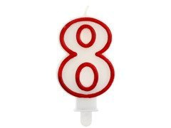 Számgyertya piros szegéllyel nyolc - "8"