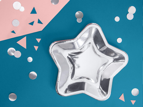 Ezüst csillag születésnapi papírtányér - 23 cm - 6 db.