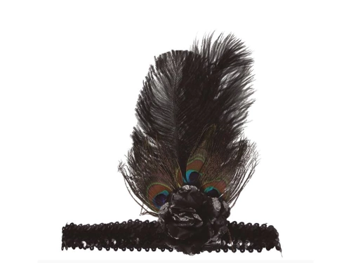 Retro fekete tollas és gyöngyös fejpánt - 1 db.