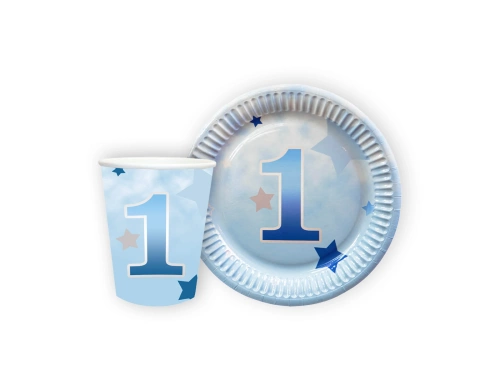 Csészék + papírtányérok készlet a születésnapi partira Csillagok kék - 24 db.