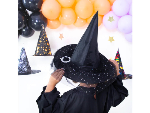 Boszorkánysapka tüllel fekete - 1 db.