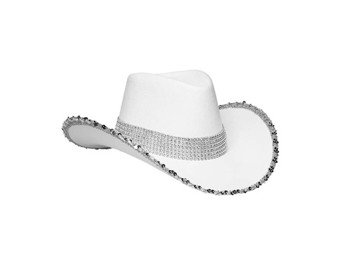 Fehér flitteres cowboy kalap - 1 db.