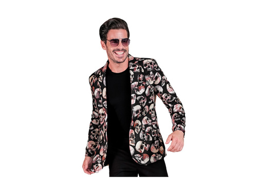 Koponyás party kabát - fekete, koponyás motívummal