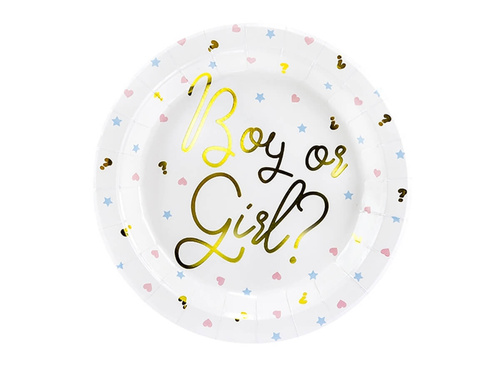Papírtányérok babaköszöntőhöz Fiú vagy lány - 23 cm - 6 db.