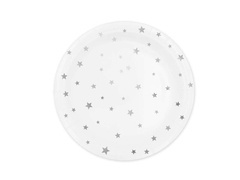 Papírtányérok fehér, ezüst csillagokkal - 18 cm - 6 db.