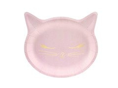 Papírtányérok születésnapi macska világos rózsaszín - 22 x 20 cm - 6 db.