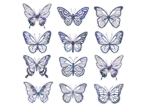 Holografikus pillangó matricák fekete - 12 db.