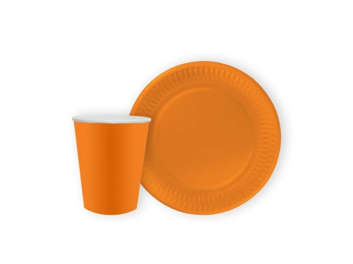 Narancssárga papírpoharak + tányérok készlet - 24 db.