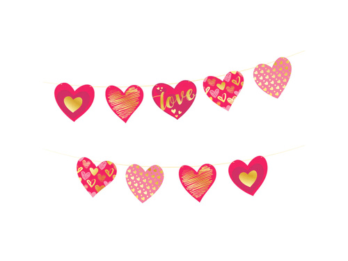 Papírfüzér Szívek mintás papírfüzér - 200 cm - 1 db.