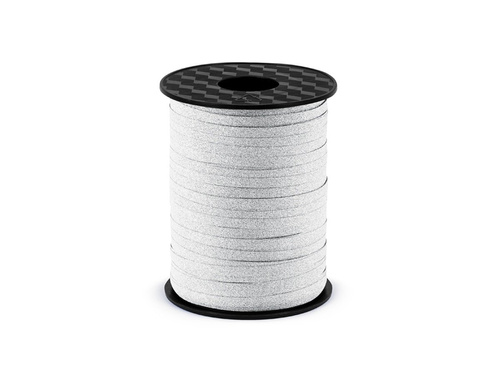 Dekorációs szalag lufihoz - csillogó - ezüst - 225 m.