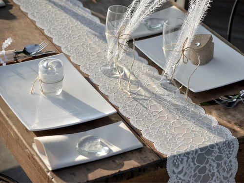 Csipke asztali futó dísz - fehér - 18 cm x 3 m - 1 db.