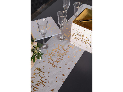 Boldog születésnapot fehér futó - 28 cm x 3 m - 1 db.