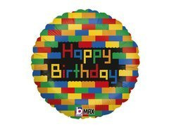Boldog születésnapot fóliából készült lufi Blokkok - 46 cm - 1 db.