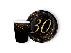 Szikrázó 30. születésnapi papírpoharak + tányérok készlet - 24 db