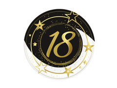 Tizennyolcadik születésnapi papírtányér fekete - 23 cm - 6 db.