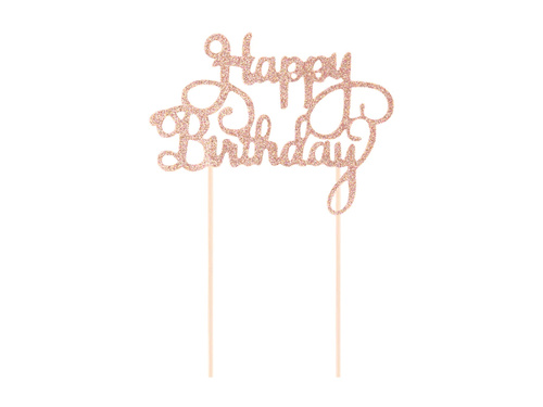 Boldog születésnapot tortadísz csillogó rózsaszín arany - 1 db.
