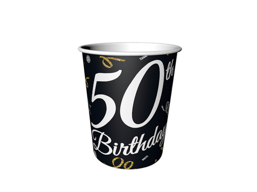 Ötvenedik születésnapi papírpoharak fekete - 250 ml - 6 db.