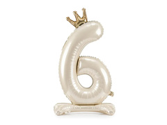 Álló fólialufi 6-os krémszínű krémszínű lufi koronával - 84 cm - 1 db.