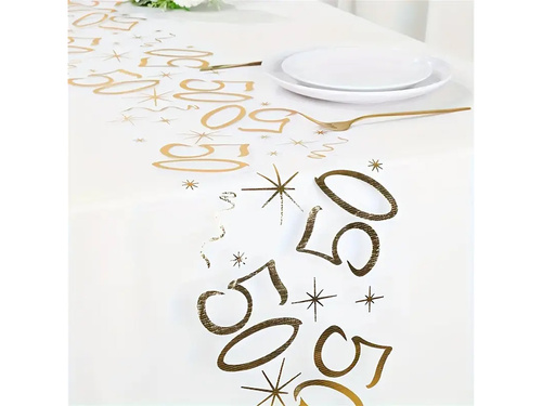 Nyomtatott asztali futó dekoráció 50. születésnapra - 28 cm x 5 m - 1 db.