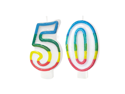 Számgyertyák színes peremmel, szám 50 - 8,5 cm - 2 db.