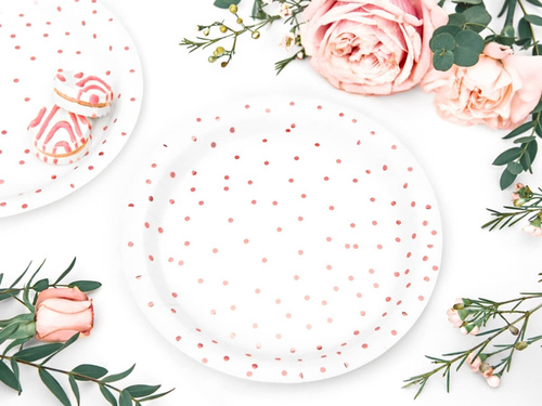 Papírtányérok Dots rózsaszín arany - 18 cm - 6 db.