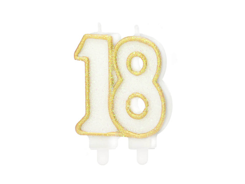 Tizennyolcadik születésnapi gyertya csillogó arany - 8,5 cm - 1 db.