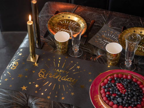 Boldog születésnapot asztali futó dekoráció fekete - 30 cm x 5 m - 1 db.