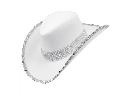 Fehér flitteres cowboy kalap - 1 db.