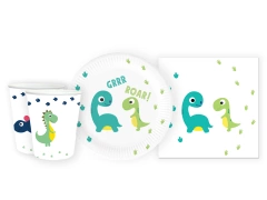 Vidám dinoszauruszok pohár + szalvéta + papírtányér készlet - 44 db.