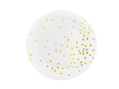 Papírtányérok fehér, arany pöttyökkel - 18 cm - 6 db.