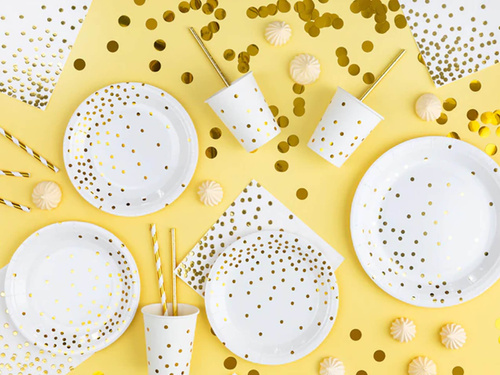 Fehér papírpoharak arany pöttyökkel - 220 ml - 6 db.