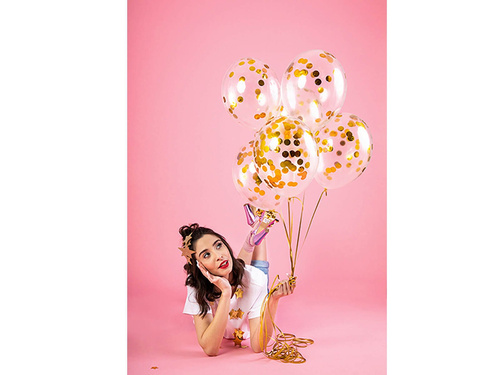 Átlátszó léggömbök arany konfettivel Körök - 30 cm - 6 db.